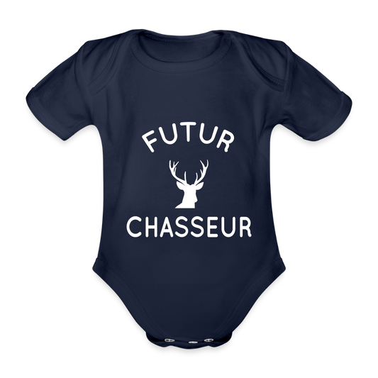Body Bébé bio manches courtes - Futur chasseur - marine foncé