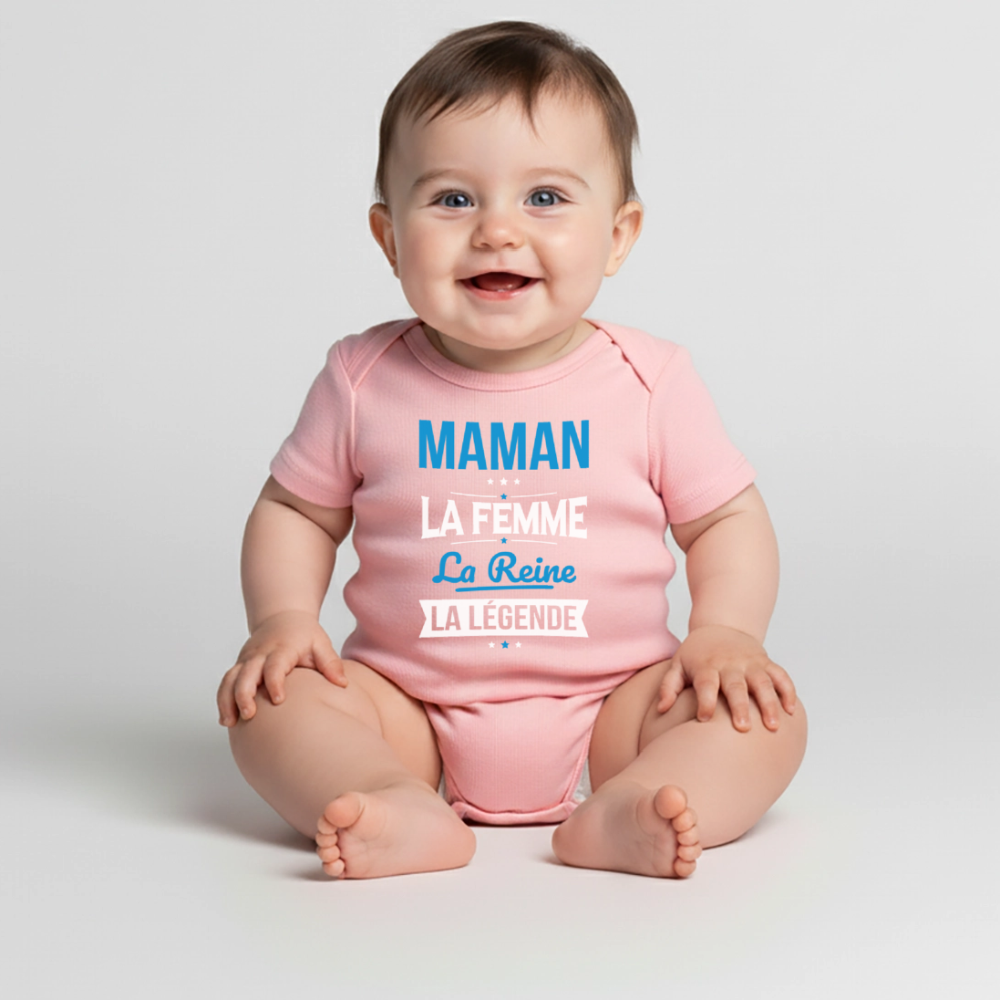 Body bébé bio manches courtes - Maman, femme, reine, légende - rose
