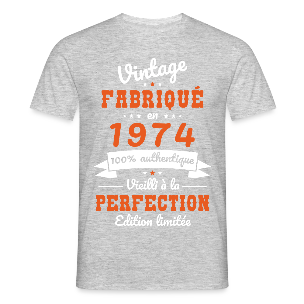 T-shirt Homme - Anniversaire 51 Ans - Vintage Fabriqué en 1974 - gris chiné