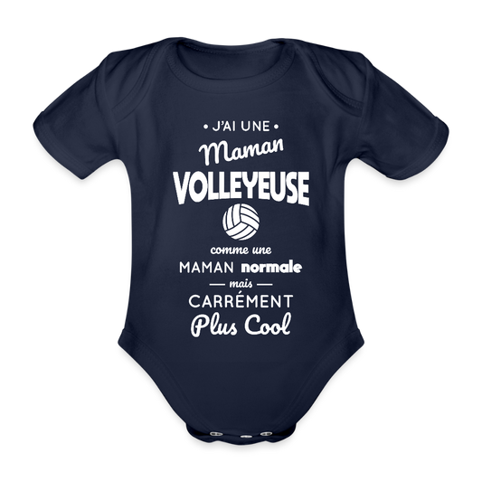 Body Bébé bio manches courtes - J'ai une maman volleyeuse - marine foncé