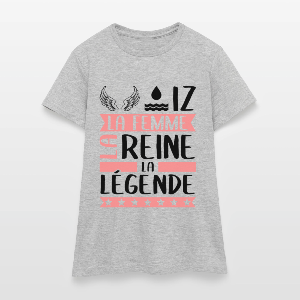 T-shirt femme coloris clair Héloïse rébus – La femme, la reine, la légende - gris chiné