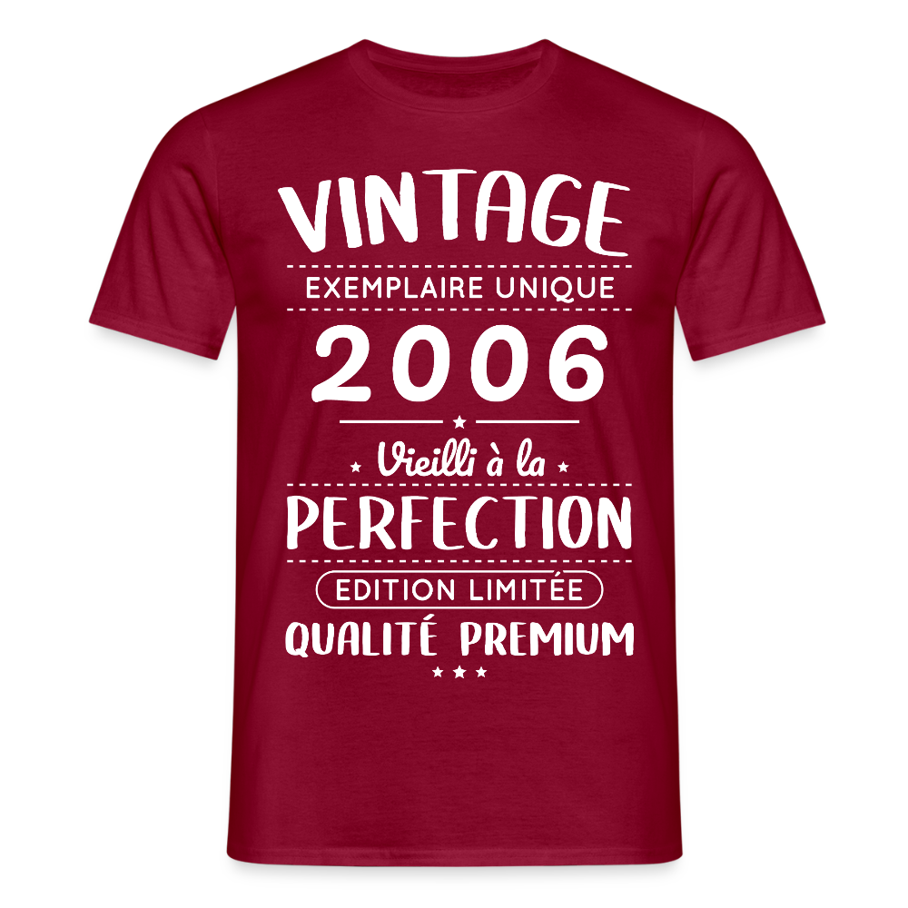 T-shirt anniversaire homme 20 ans – Vintage 2006 – Perfection - rouge brique