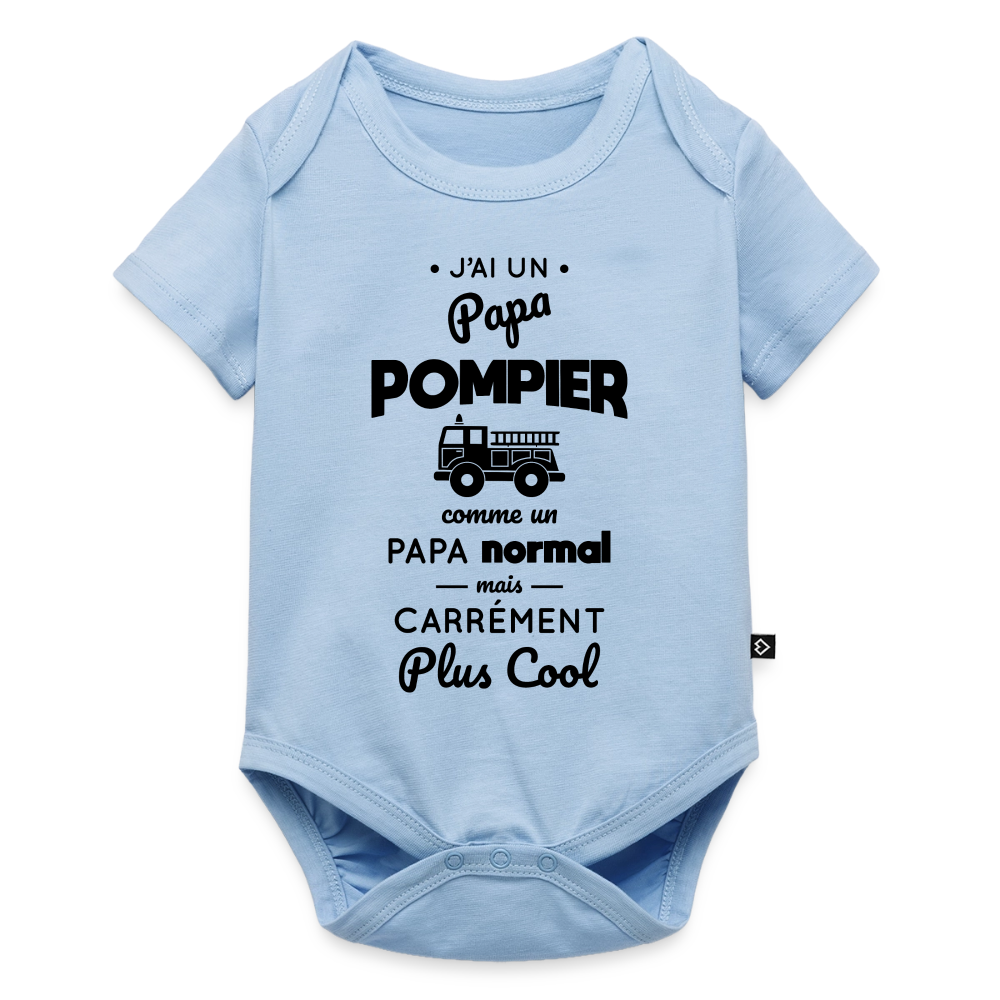 Body Bébé bio manches courtes - J'ai un papa pompier - bleu clair