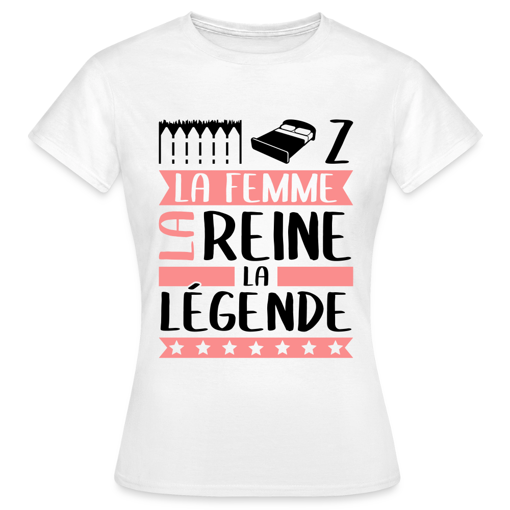 T-shirt femme coloris clair Elise rébus – La femme, la reine, la légende - blanc