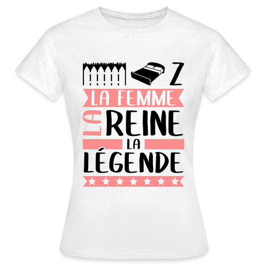 T-shirt femme coloris clair Elise rébus – La femme, la reine, la légende - blanc