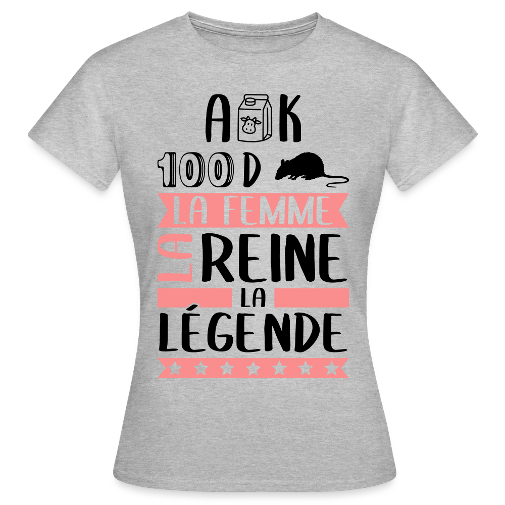 T-shirt femme coloris clair Alexandra rébus – La femme, la reine, la légende - gris chiné