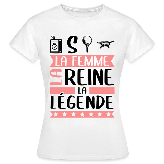 T-shirt femme coloris clair Justine rébus – La femme, la reine, la légende - blanc