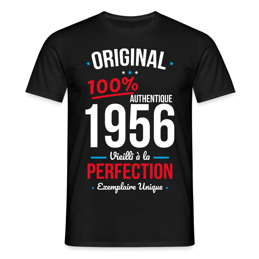 T-shirt anniversaire 70 ans Homme – Original 1956 Authentique - noir