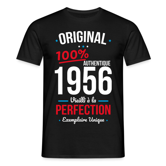 T-shirt anniversaire 70 ans Homme – Original 1956 Authentique - noir
