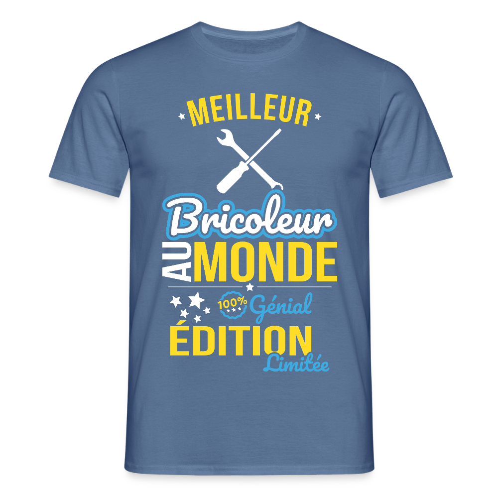 T-shirt Homme - Meilleur Bricoleur au monde - 100% génial - bleu pigeon 