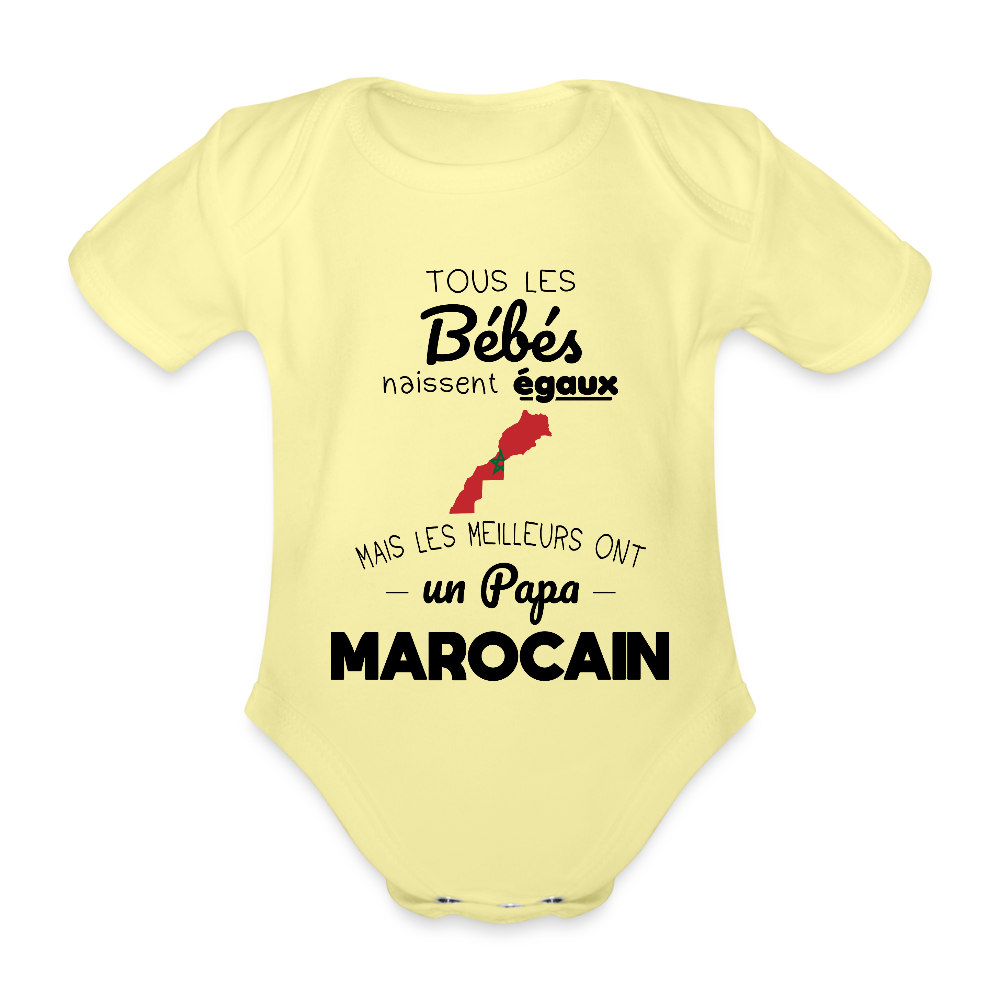 Body Bébé bio manches courtes - Les Meilleurs Ont Un Papa Marocain - jaune délavé