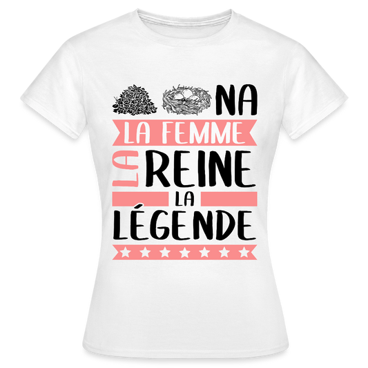 T-shirt femme coloris clair Tanina en rébus – La femme, la reine, la légende - blanc