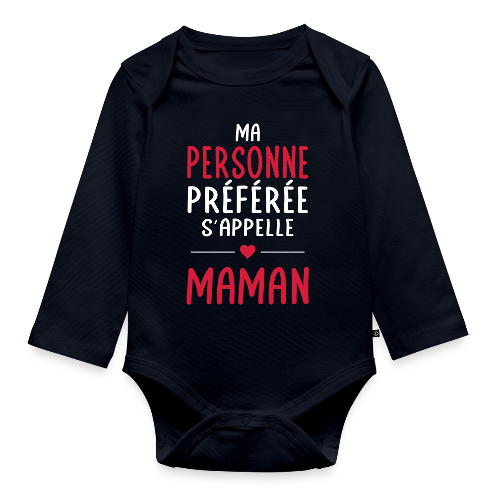 Body bébé bio manches longues - Ma personne préférée s’appelle Maman - bleu marine