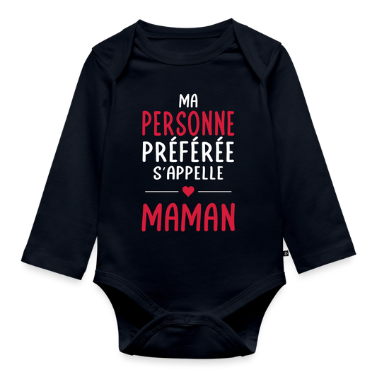 Body bébé bio manches longues - Ma personne préférée s’appelle Maman - bleu marine