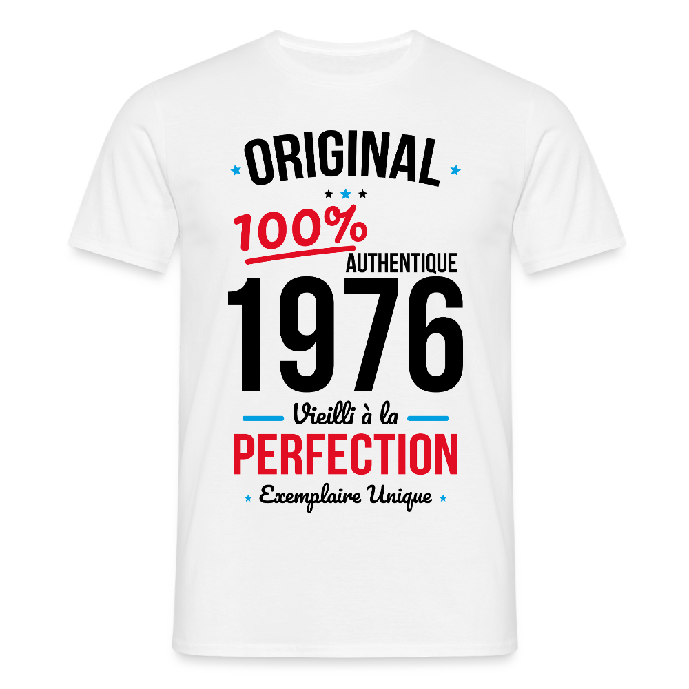 T-shirt anniversaire 50 ans Homme coloris clair – Original 1976 Authentique - blanc