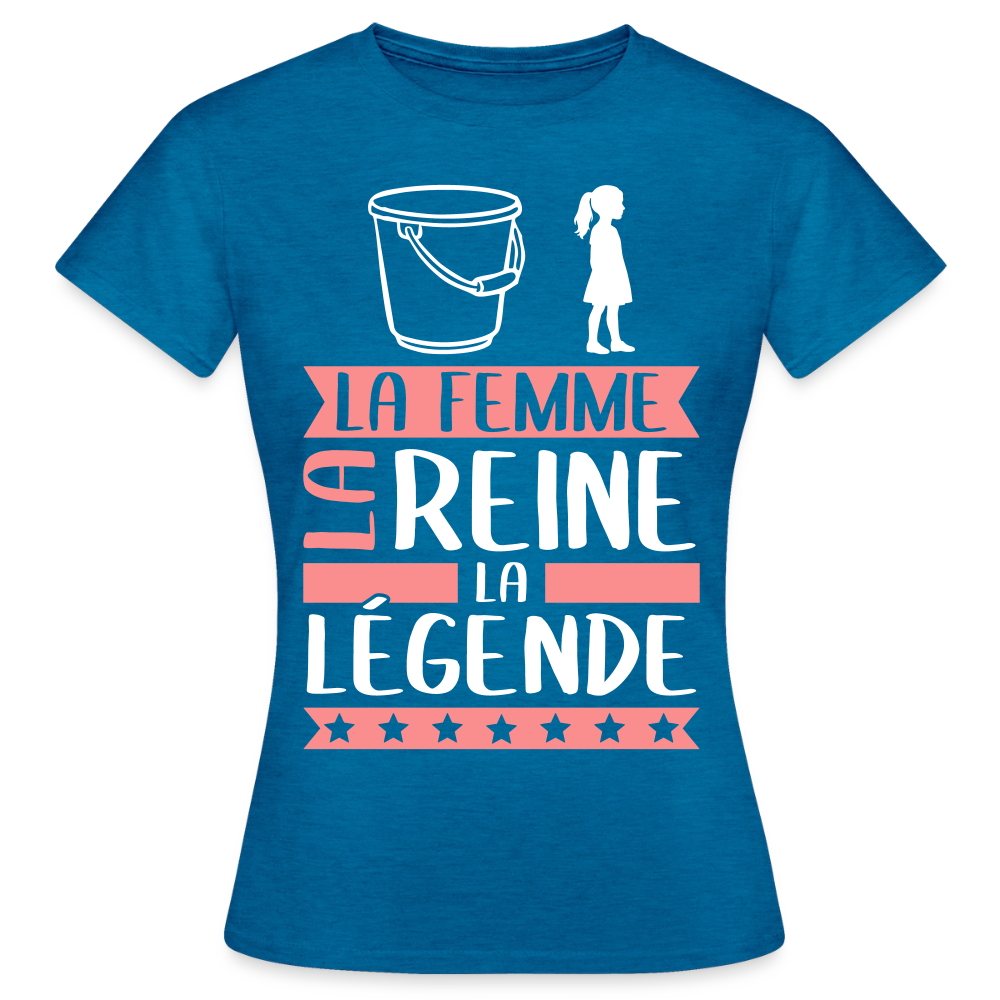 T-shirt femme Sophie rébus – La femme, la reine, la légende - bleu saphir antique chiné