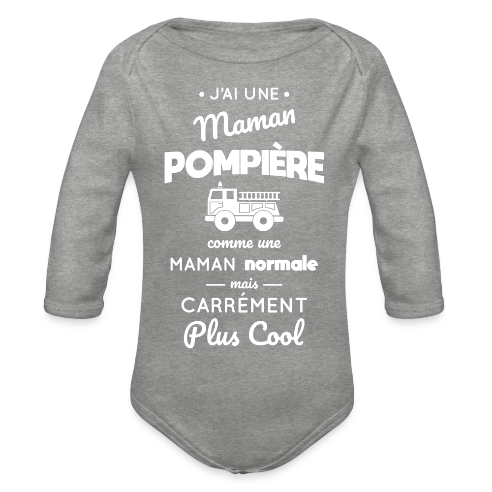 Body Bébé bio manches longues - J'ai une maman pompière - gris chiné