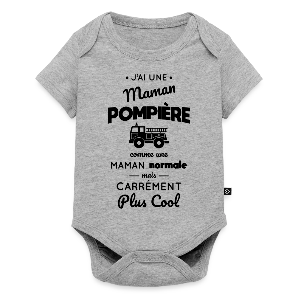 Body Bébé bio manches courtes - J'ai une maman pompière - gris chiné