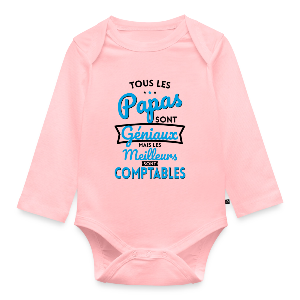 Body Bébé bio manches longues - Papas géniaux - Les meilleurs sont comptables - rose