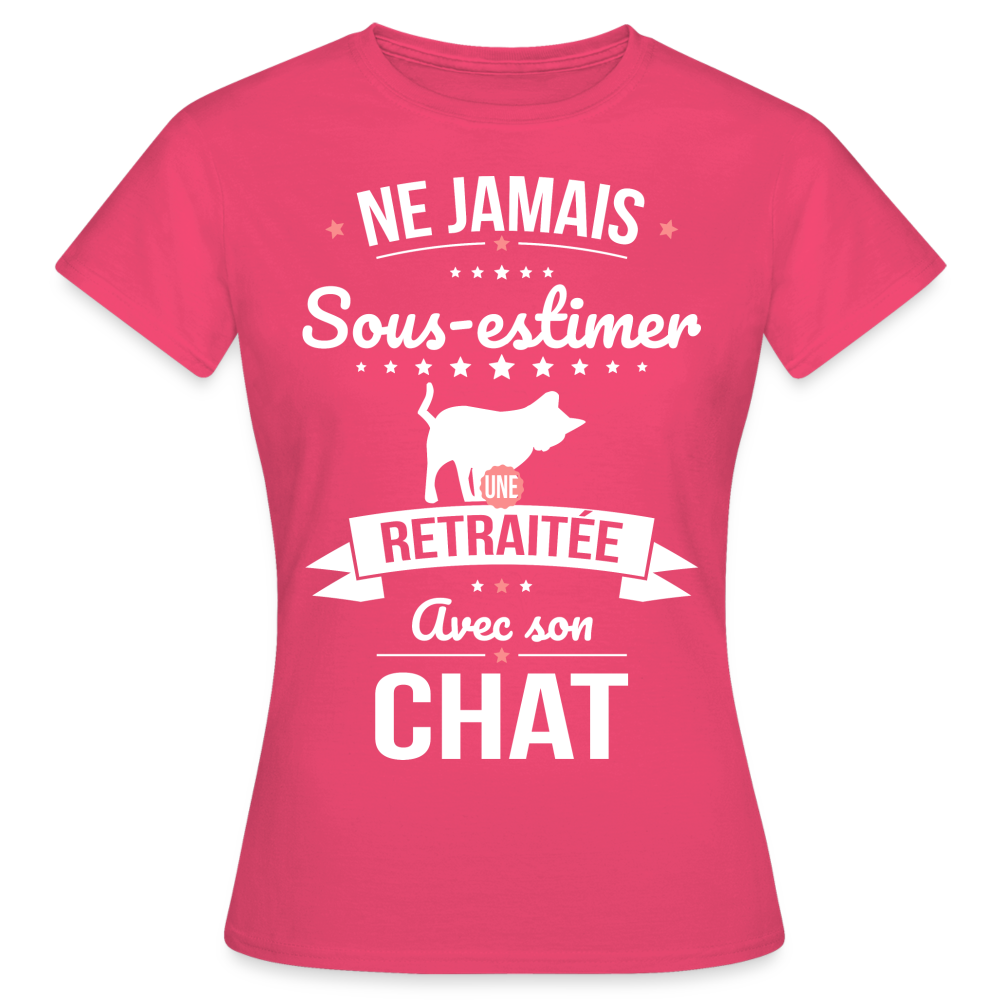 T-shirt Femme - Ne jamais sous-estimer une retraitée avec son chat - rose azalée
