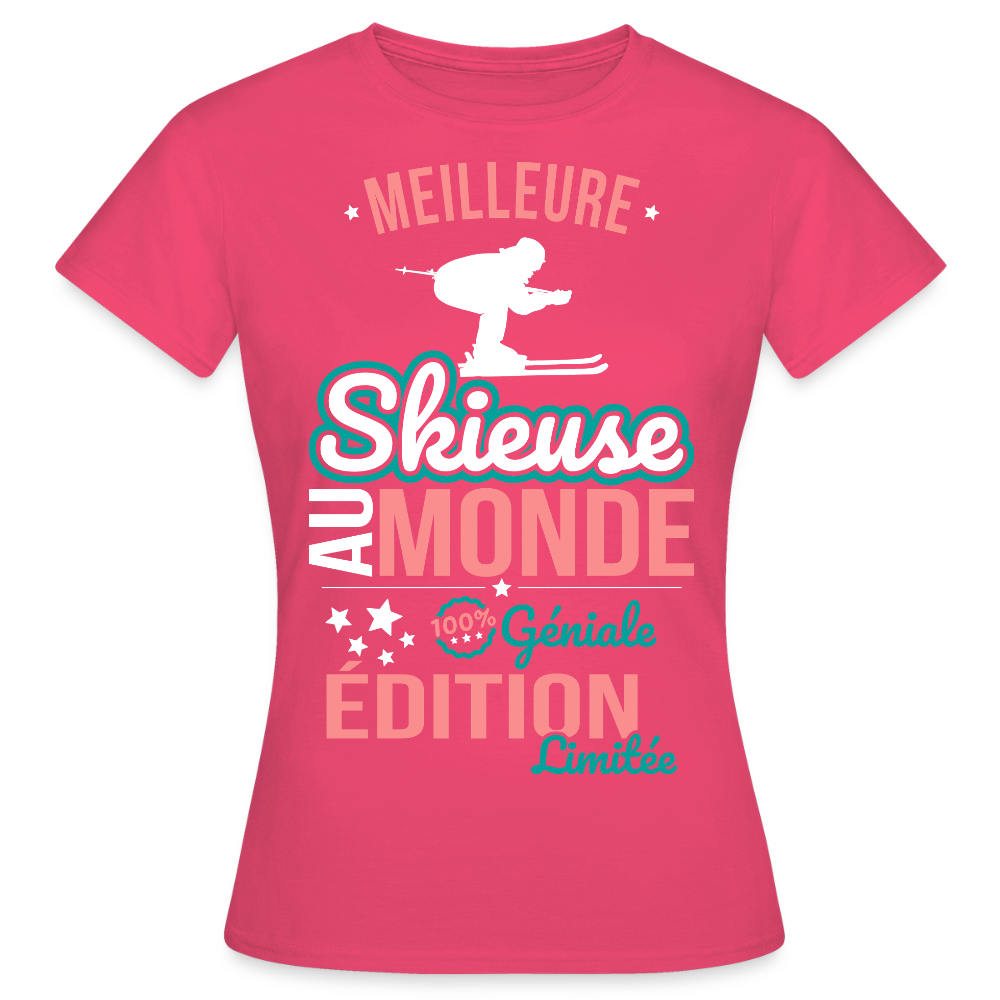 T-shirt Femme - Meilleure Skieuse au monde - 100% géniale - rose azalée