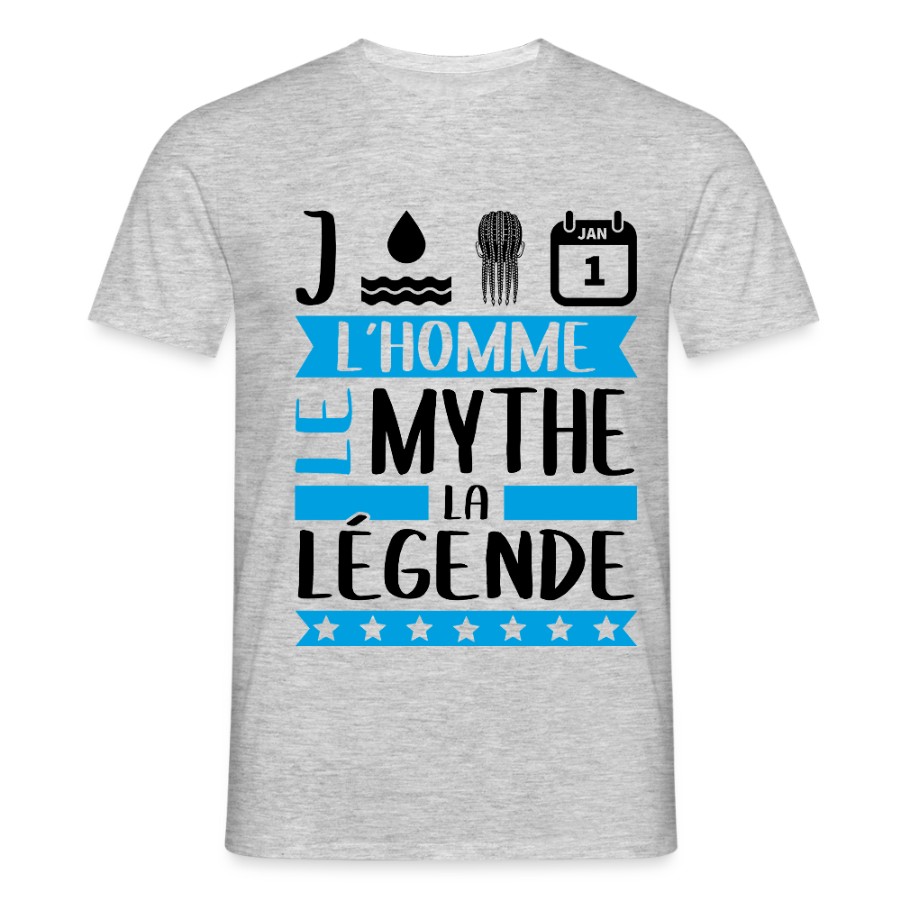 T-shirt homme coloris clair Jonathan en rébus – L’homme, le mythe, la légende - gris chiné