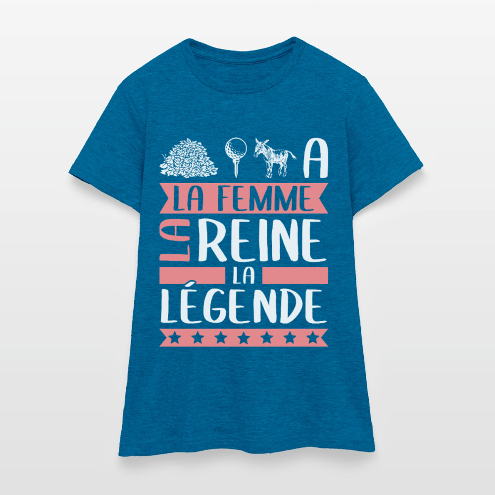 T-shirt femme Tatiana rébus – La femme, la reine, la légende - bleu saphir antique chiné