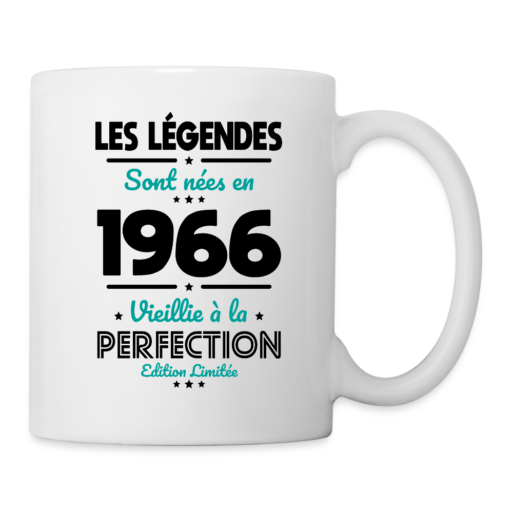Mug anniversaire blanc femme 60 ans – Les légendes sont nées en 1966 - blanc