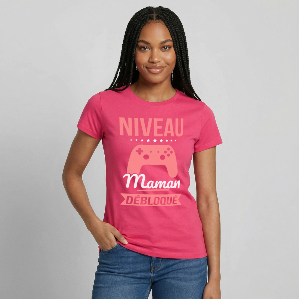T-shirt femme - Niveau maman débloqué - rose azalée