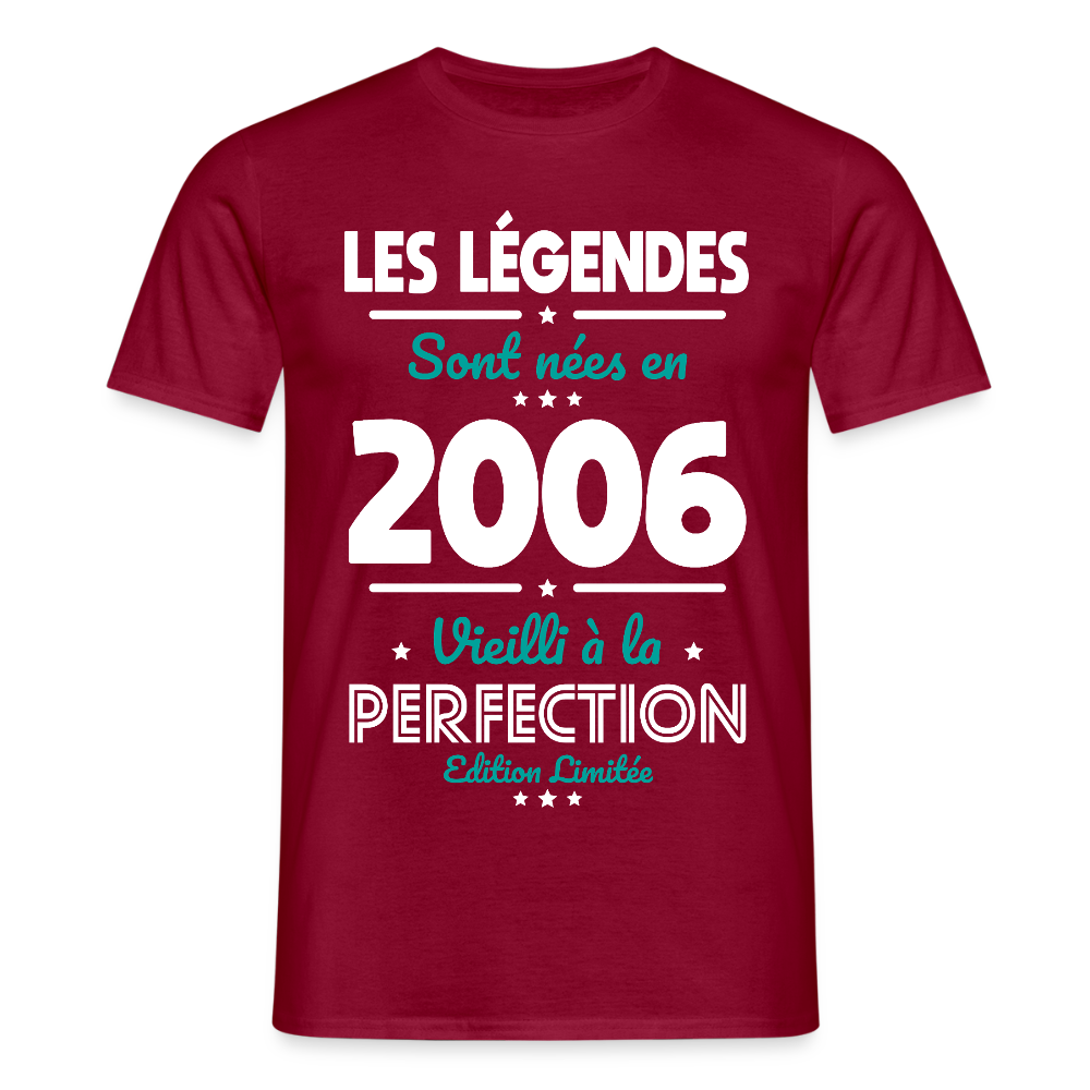 T-shirt anniversaire homme 20 ans – Les légendes sont nées en 2006 - rouge brique