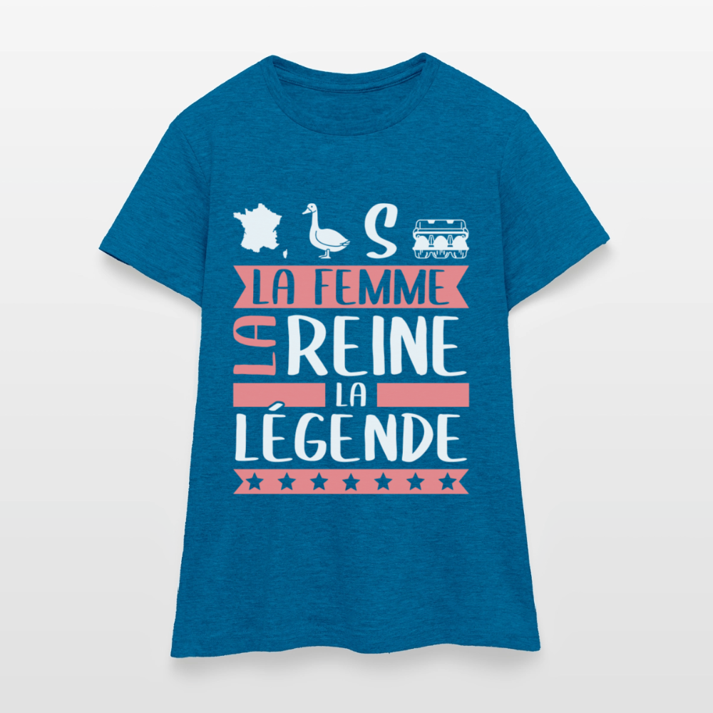 T-shirt femme Françoise rébus – La femme, la reine, la légende - bleu saphir antique chiné