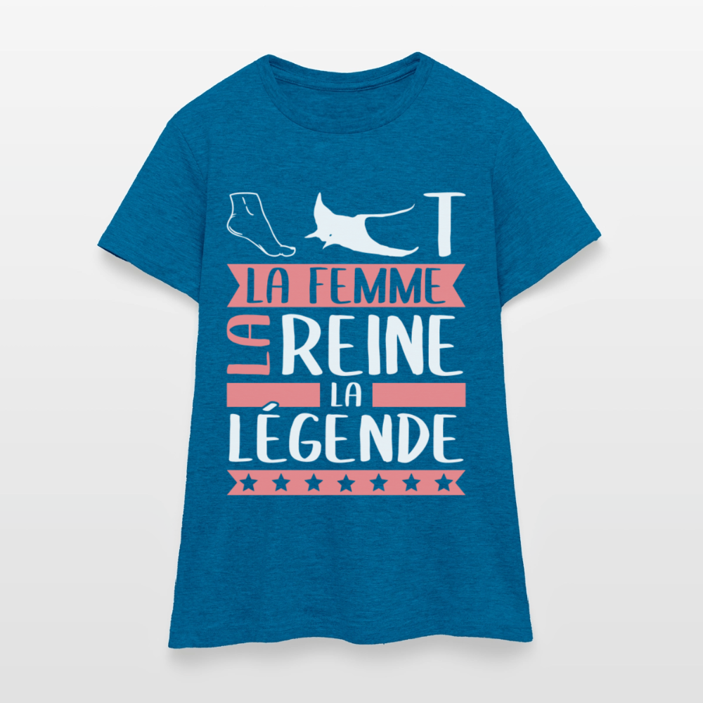 T-shirt femme Pierrette rébus – La femme, la reine, la légende - bleu saphir antique chiné
