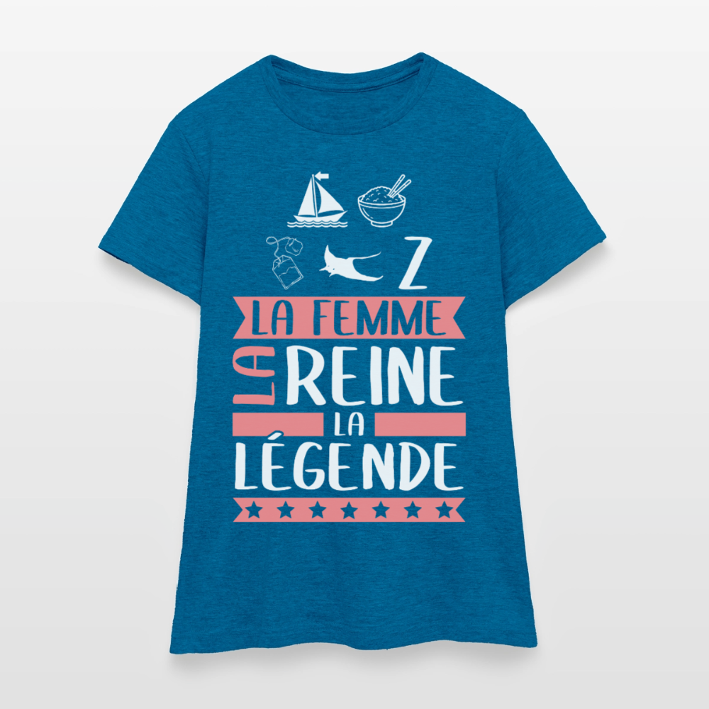 T-shirt femme Marie-Thérèse rébus – La femme, la reine, la légende - bleu saphir antique chiné