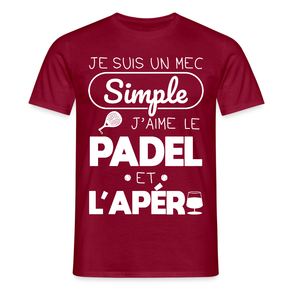 T-shirt Homme - Mec Simple j'aime le Padel et L'apéro - rouge brique