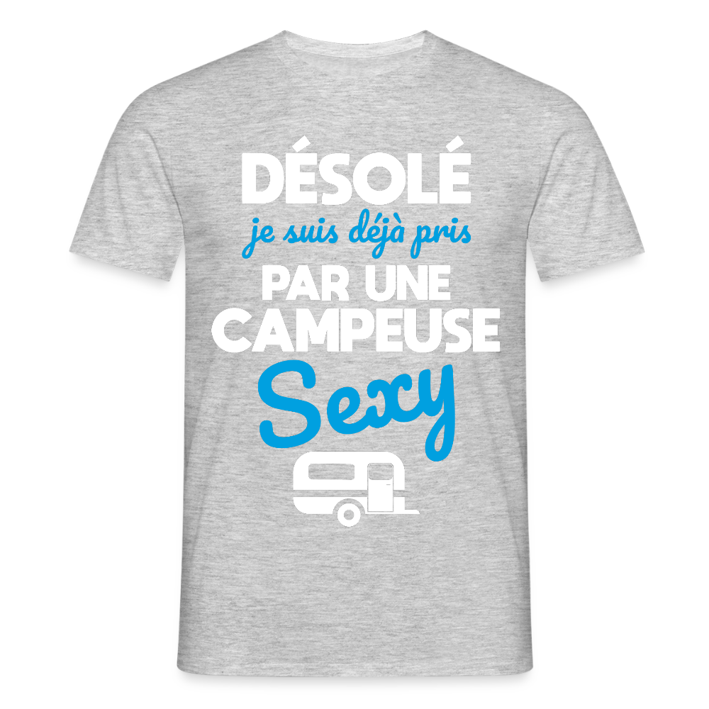 T-shirt Homme - Je  suis déjà pris par une campeuse sexy - gris chiné