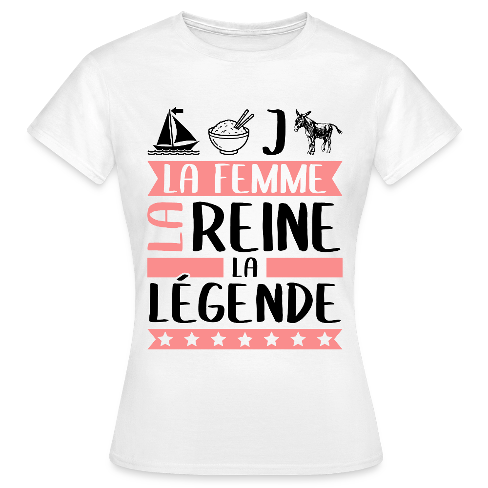 T-shirt femme coloris clair Marie-Jeanne rébus – La Femme, la reine, la légende - blanc