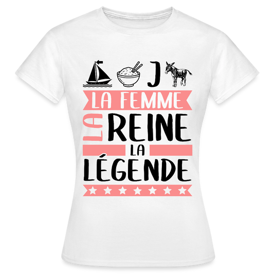 T-shirt femme coloris clair Marie-Jeanne rébus – La Femme, la reine, la légende - blanc
