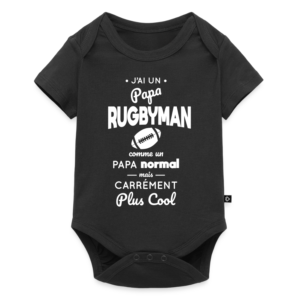 Body Bébé bio manches courtes - J'ai un papa rugbyman - noir