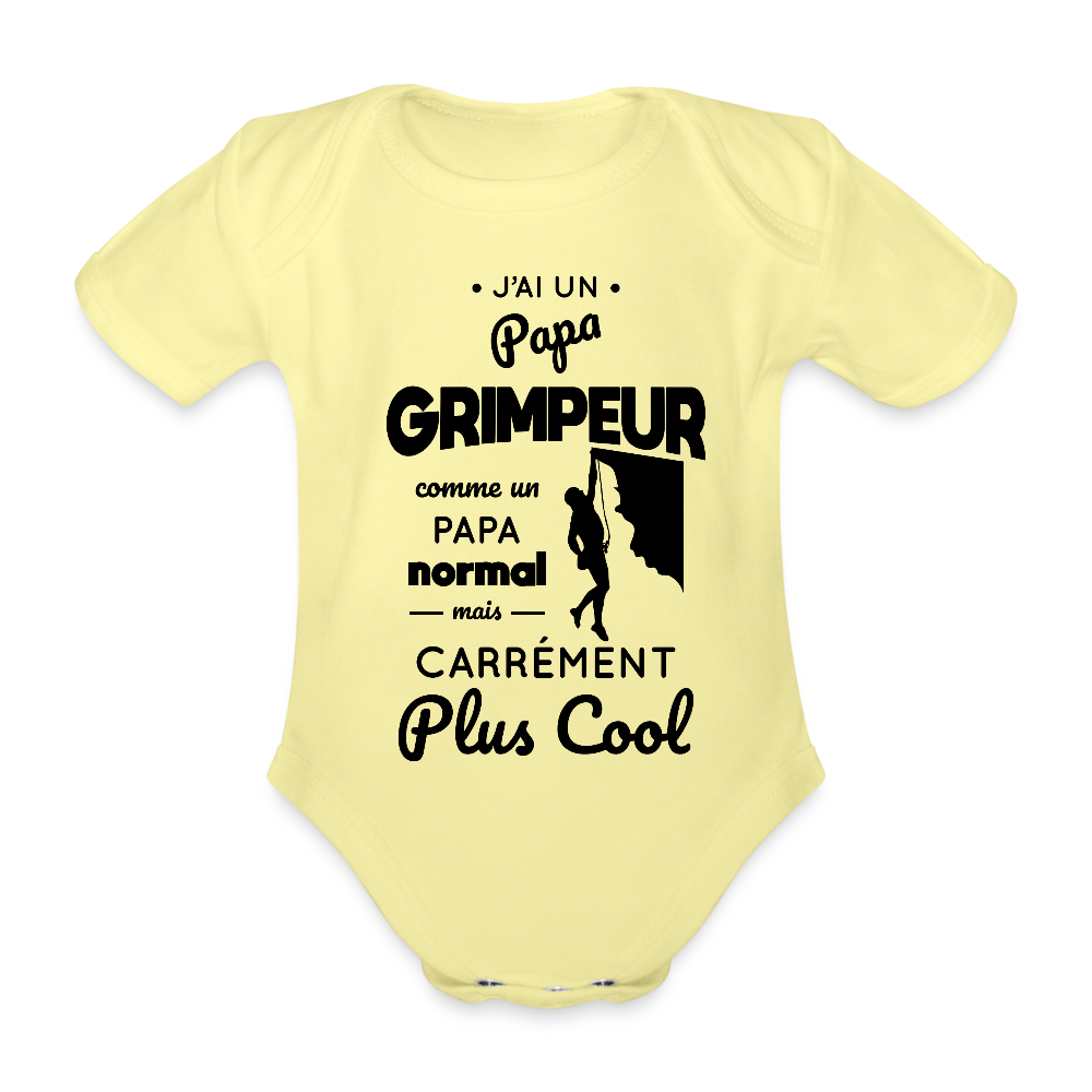 Body Bébé bio manches courtes - J'ai un papa grimpeur - jaune délavé