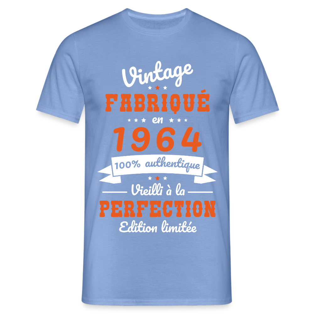 T-shirt Homme - Anniversaire 61 Ans - Vintage Fabriqué en 1964 - carolina blue