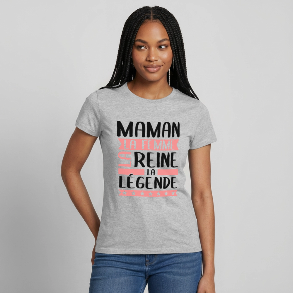 T-shirt femme coloris clair - Maman, la femme, la reine, la légende - gris chiné