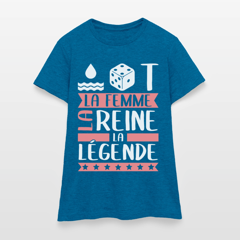 T-shirt femme Odette rébus – La femme, la reine, la légende - bleu saphir antique chiné