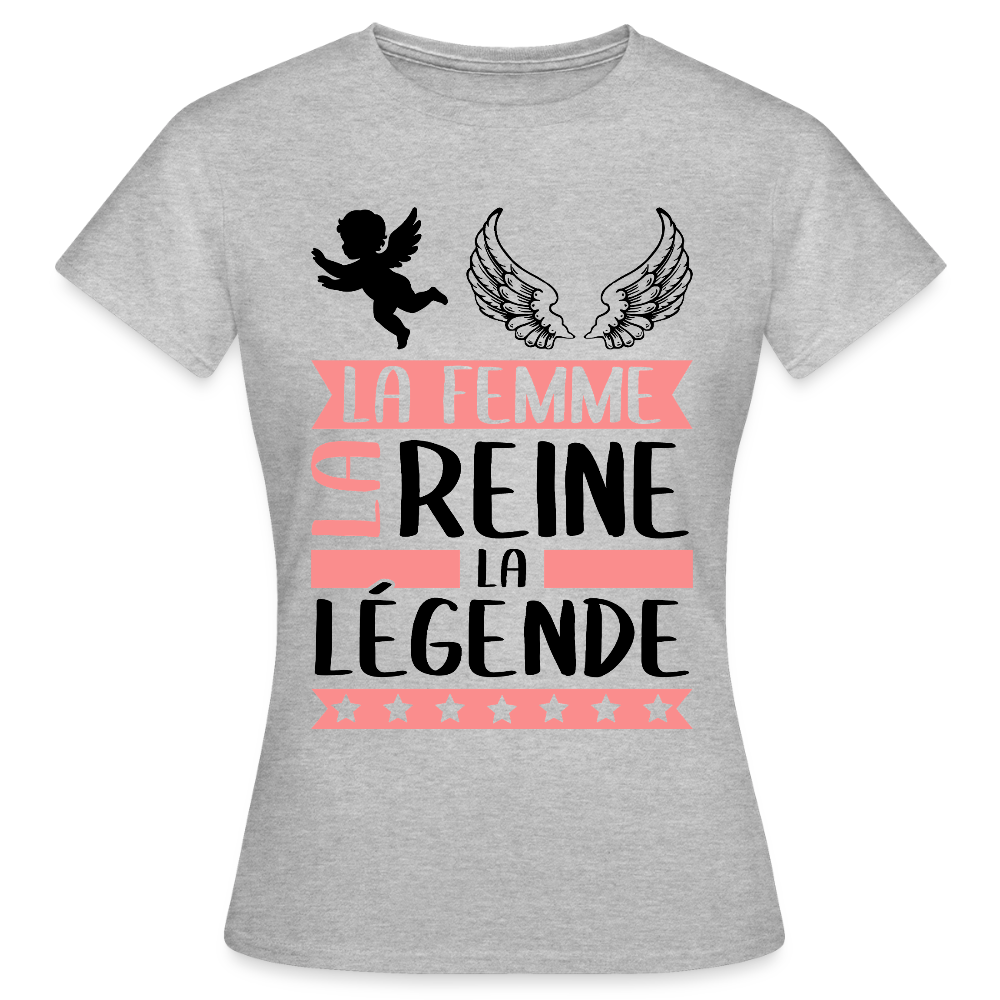 T-shirt femme coloris clair Angèle rébus – La femme, la reine, la légende - gris chiné