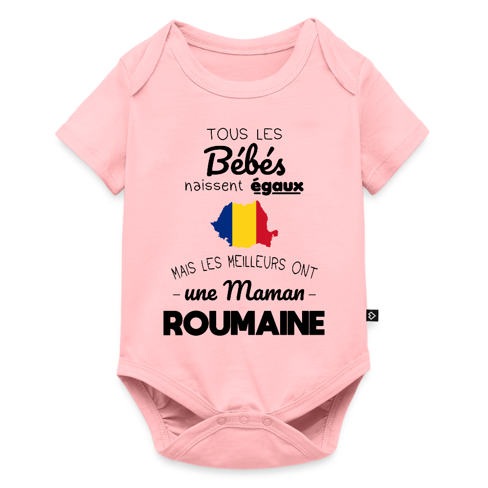 Body Bébé bio manches courtes - Les Meilleurs Ont Une Maman Roumaine - rose