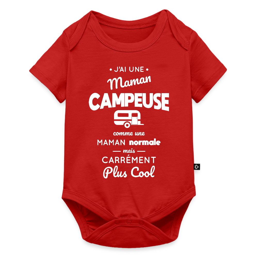 Body Bébé bio manches courtes - J'ai une maman campeuse - rouge