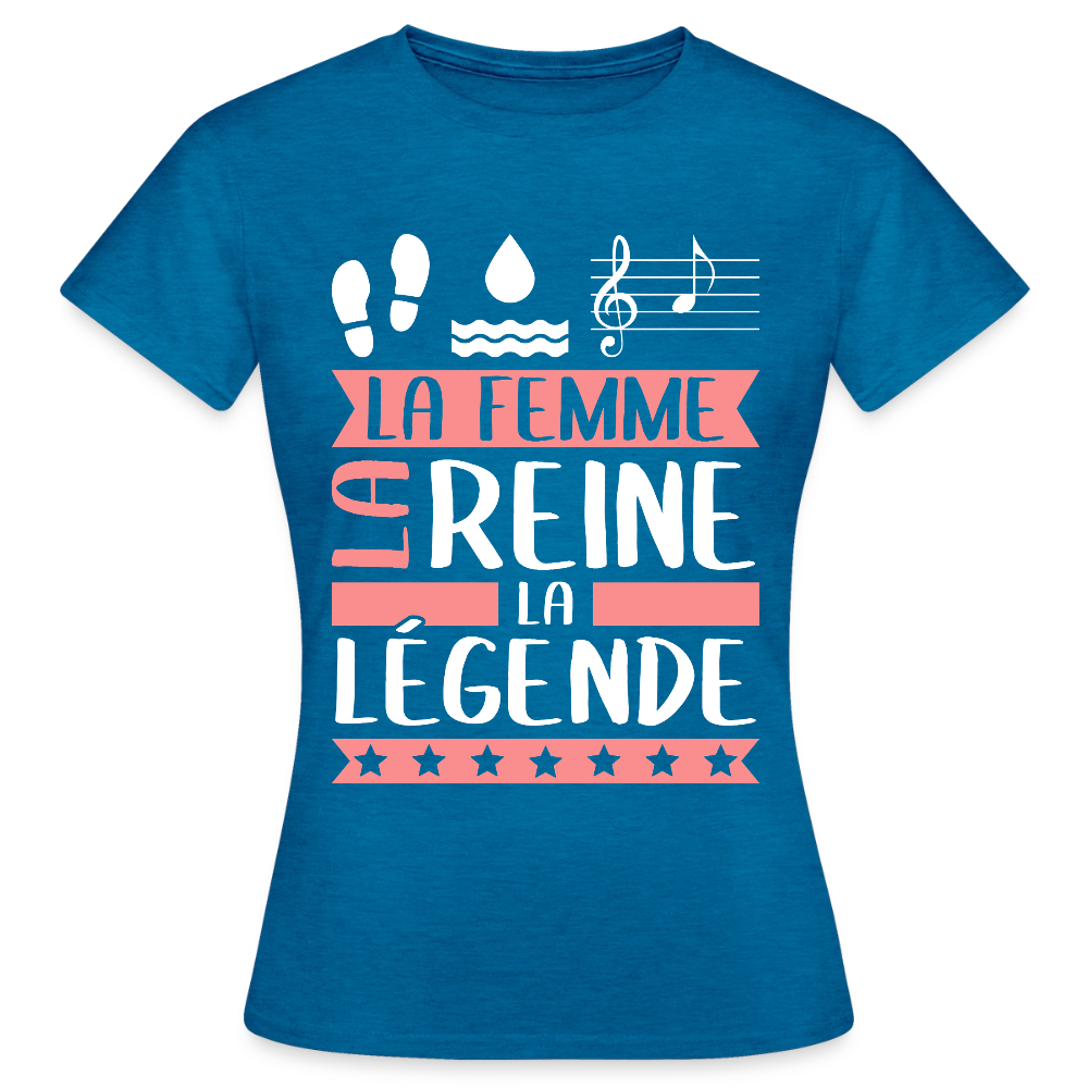 T-shirt femme Paola rébus – La femme, la reine, la légende - bleu saphir antique chiné