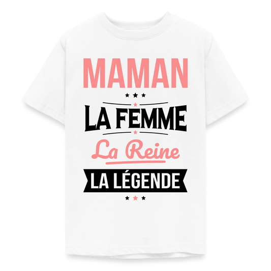 T-shirt ado coloris clair motif rose - Maman, femme, reine, légende - blanc