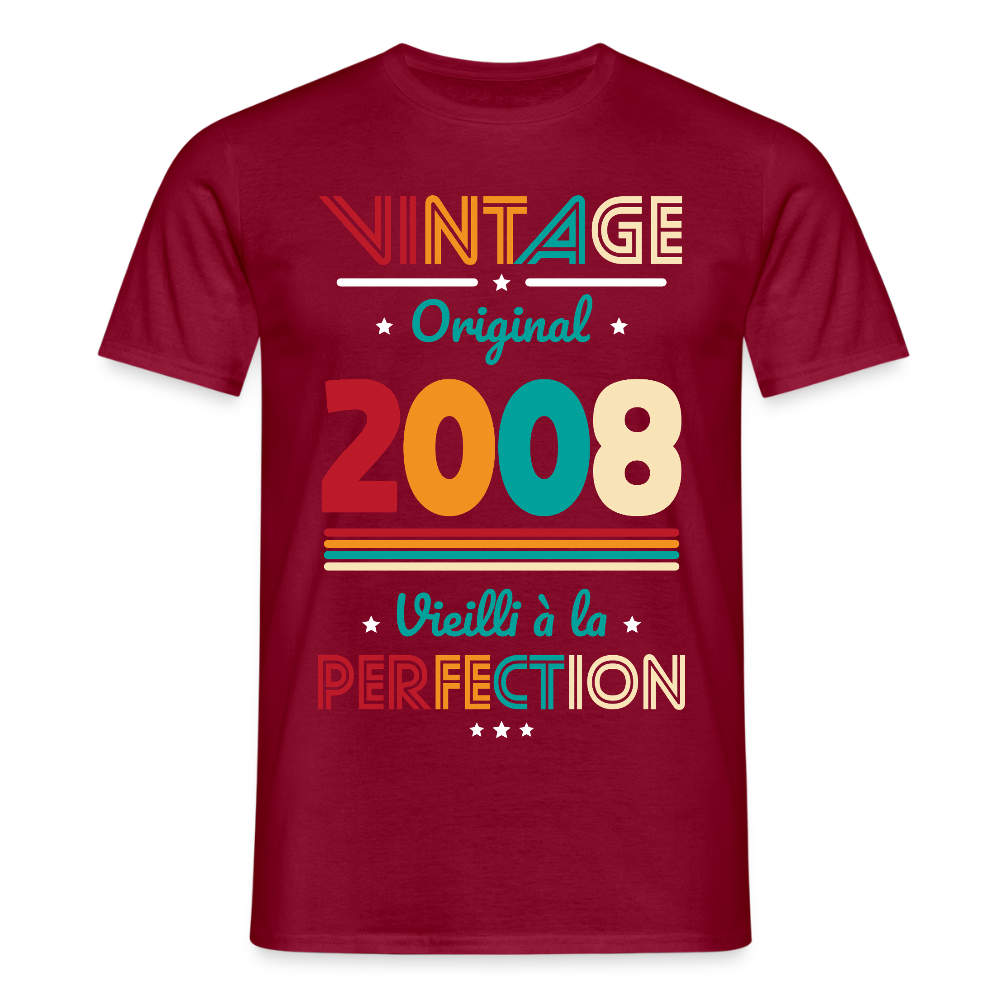 T-shirt anniversaire homme 18 ans – Vintage, original, 2008 - rouge brique