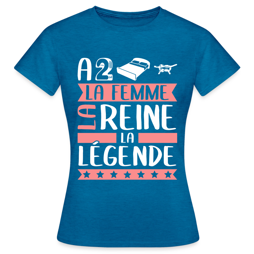 T-shirt femme Adeline rébus – La femme, la reine, la légende - bleu saphir antique chiné