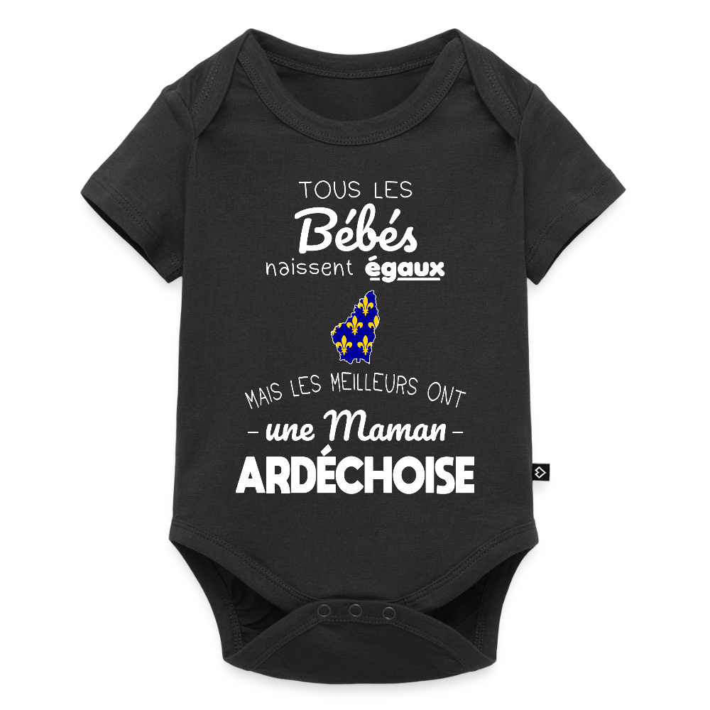 Body Bébé bio manches courtes - Les Meilleurs Ont Une Maman Ardéchoise - noir